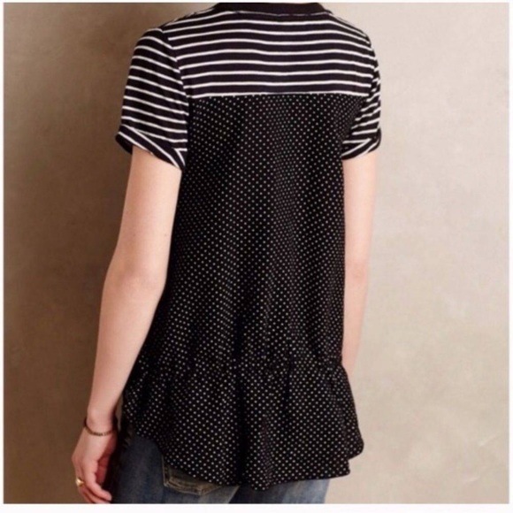 Anthro Little Yellow Button Black White Print Top M - Picture 2 of 7